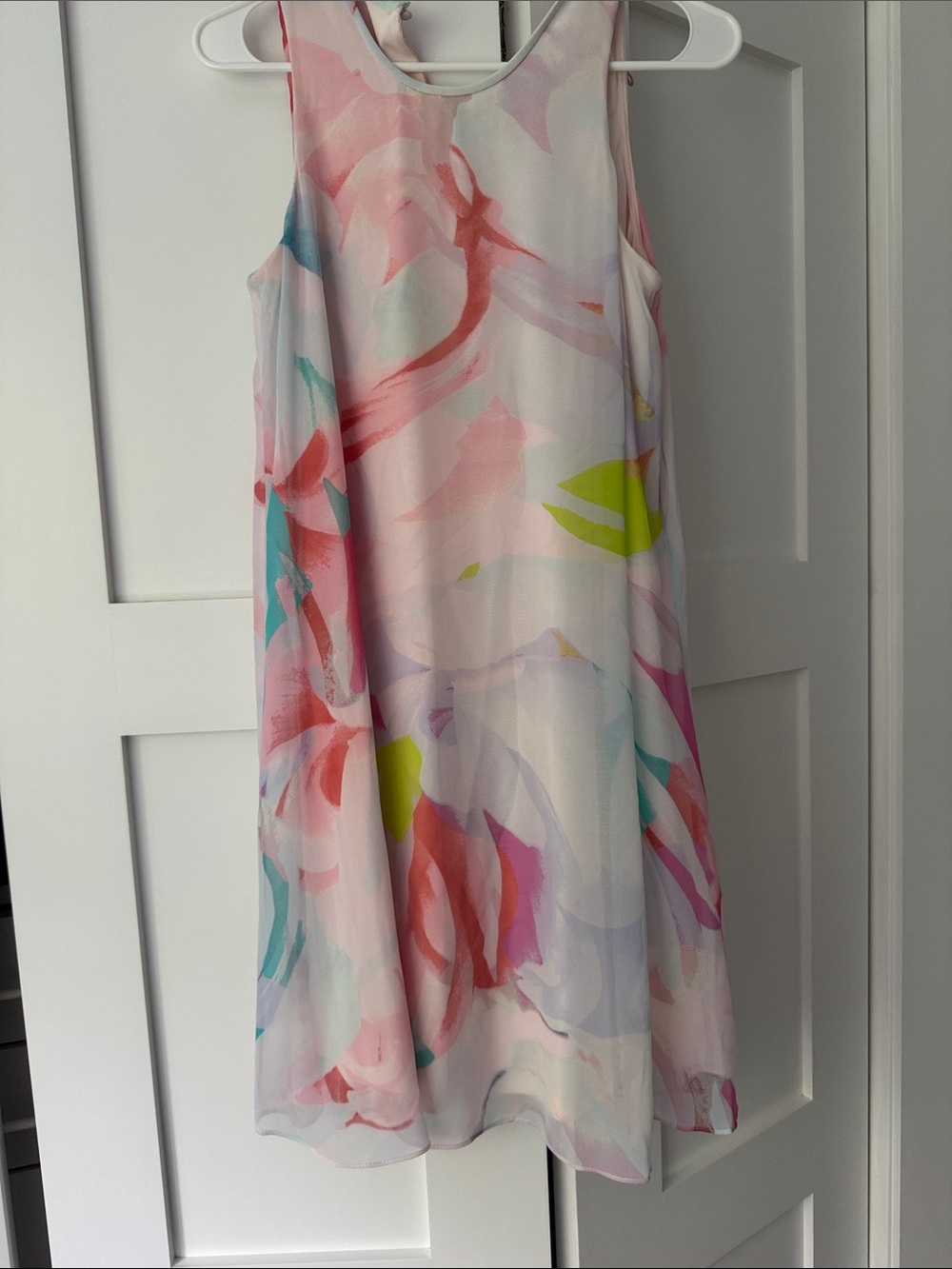 Calvin Klein Floral Watercolor Shift Dress in Pastel Pink, Coral, Aqua